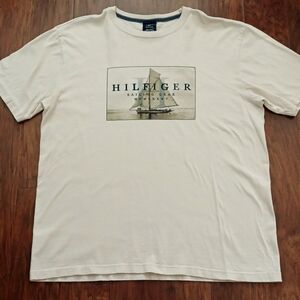 Tommy Hilfiger -  ML  Lt. Tan T-shirt Sailboat Image on Front "Sailing Gear MCM"
